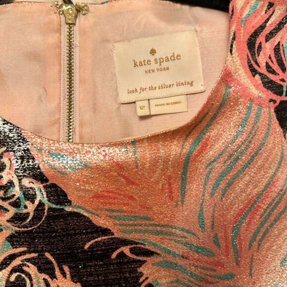 💯 Kate Spade | Regal Plumes Metallic MIni Shift Dress - Picture 9 of 9